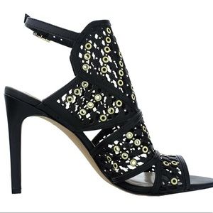 Vince Camuto 4” Black and Gold Leather Heels